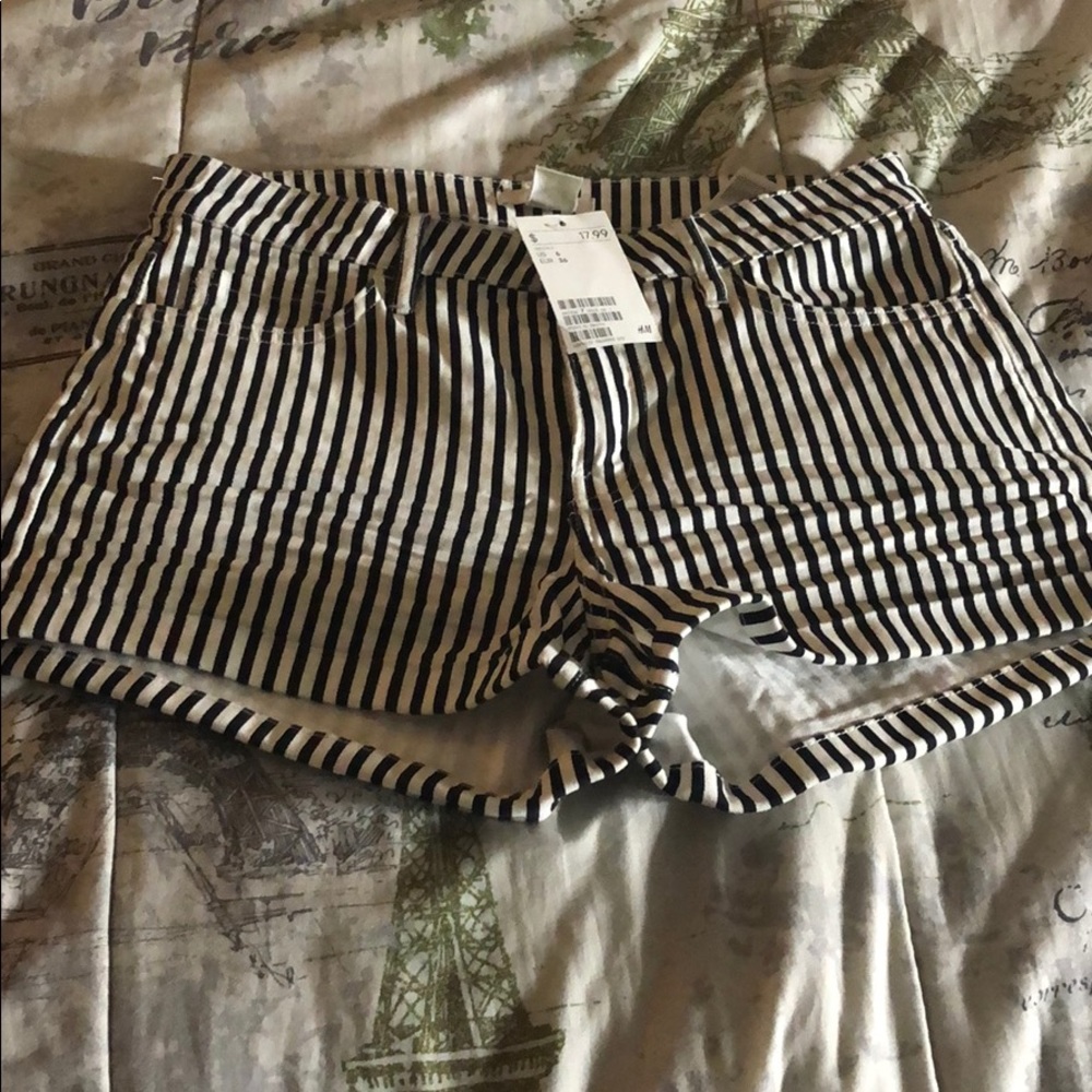 Black and white striped shorts